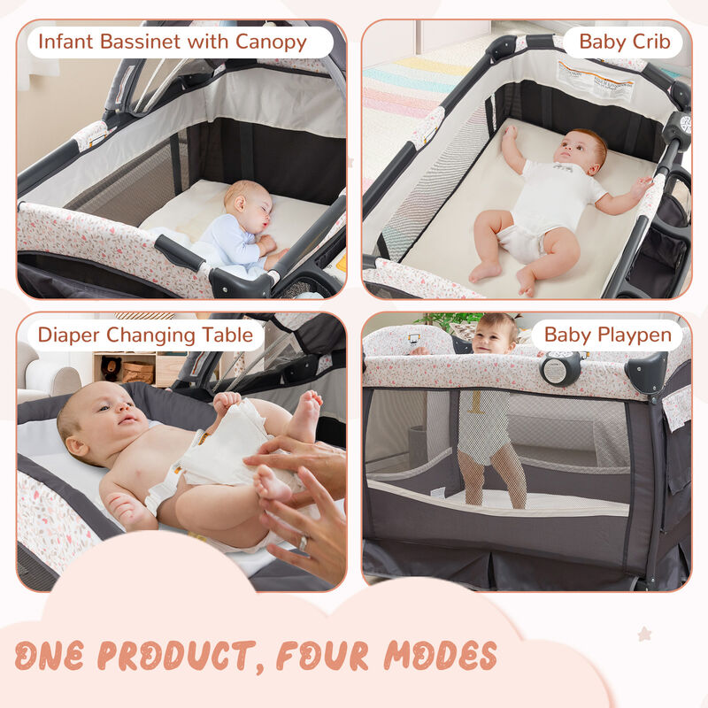 4 in 1 Portable Pack and Play Baby Nursery Center with Bassinet