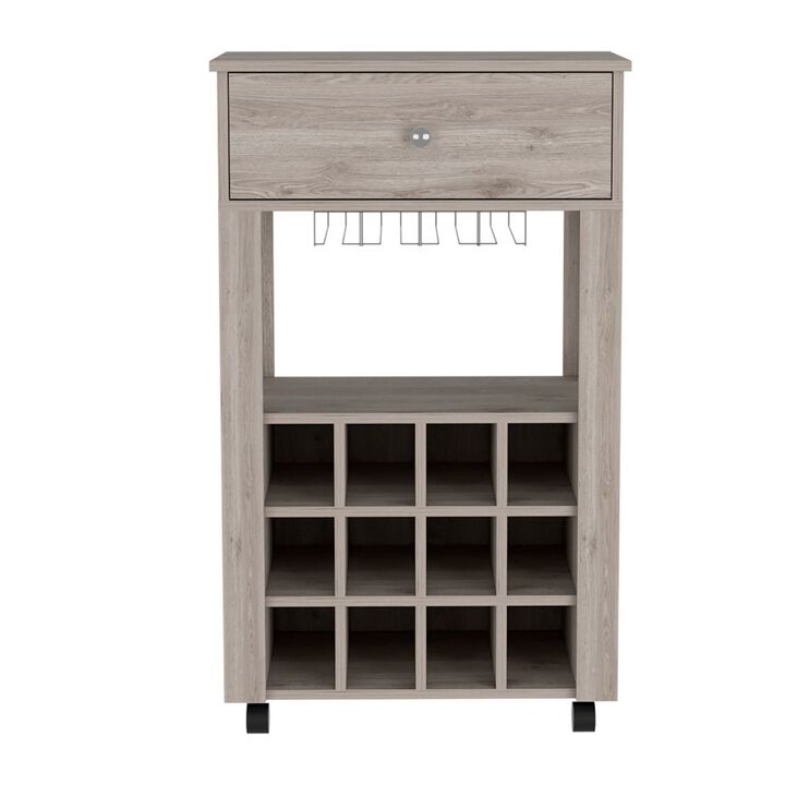 DEPOT E-SHOP Margh Bar Cart, Twelve Built-in Wine Rack, Drawer, Light Gray