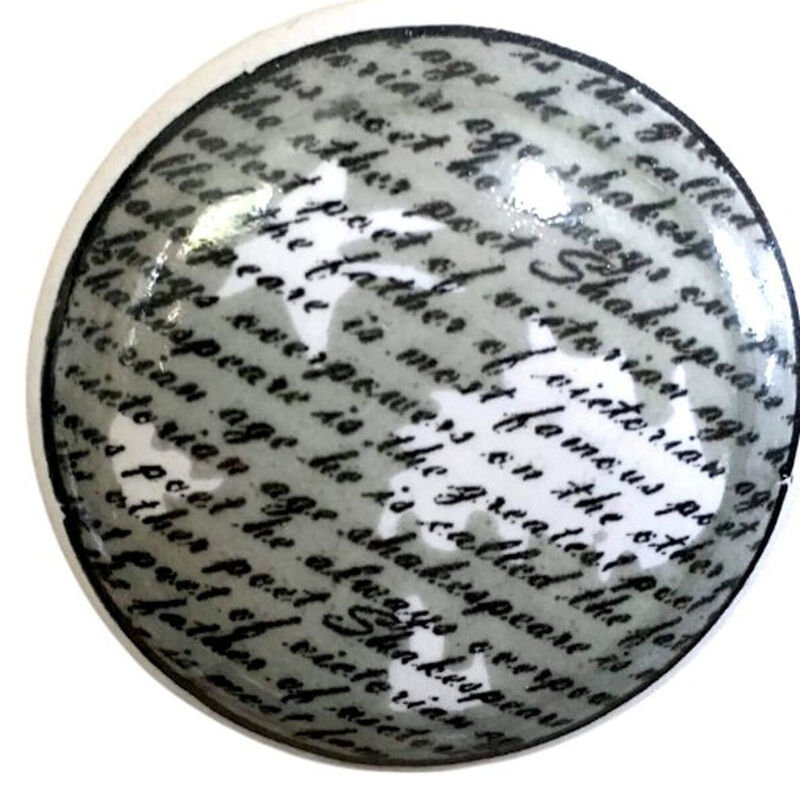 HomeRoots Set of Six White Poetic Script Ceramic Drawer Pull Knobs image number 2