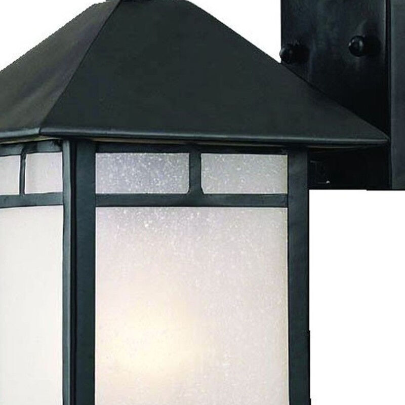 Homezia Petite Matte Black Frosted Glass Lantern Wall Light
