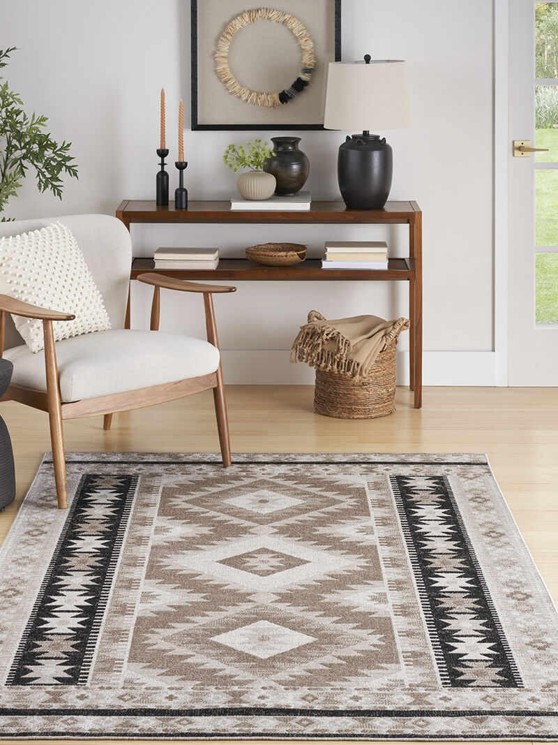 Washable Decor WSD06 Beige/Black 5'3" x 7' Rug