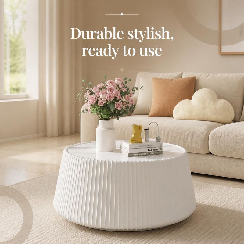 GOODSILO Round Cup Shape Sintered Stone Top Modern Coffee Table for Living Room, Bedroom and Office as Side or Bedside Accent image number 4