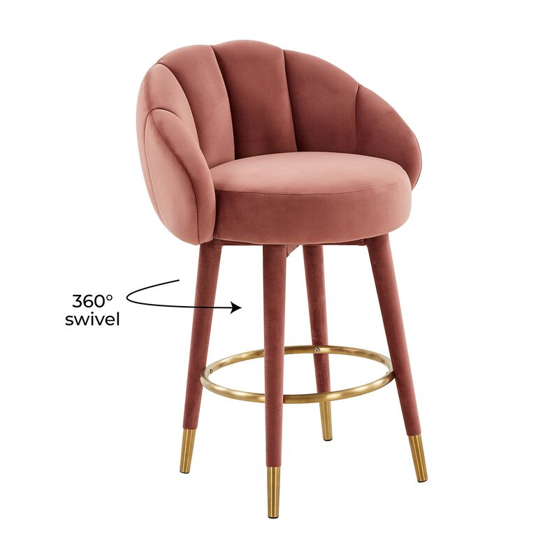 Tov Furniture Myla Tufted Upholstered Velvet Swivel Counter Stool (Salmon) image number 3