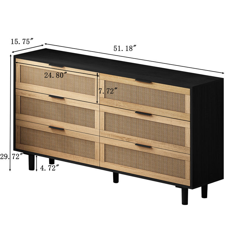 Bamixt 6-Drawers Rattan Dresser image number 3
