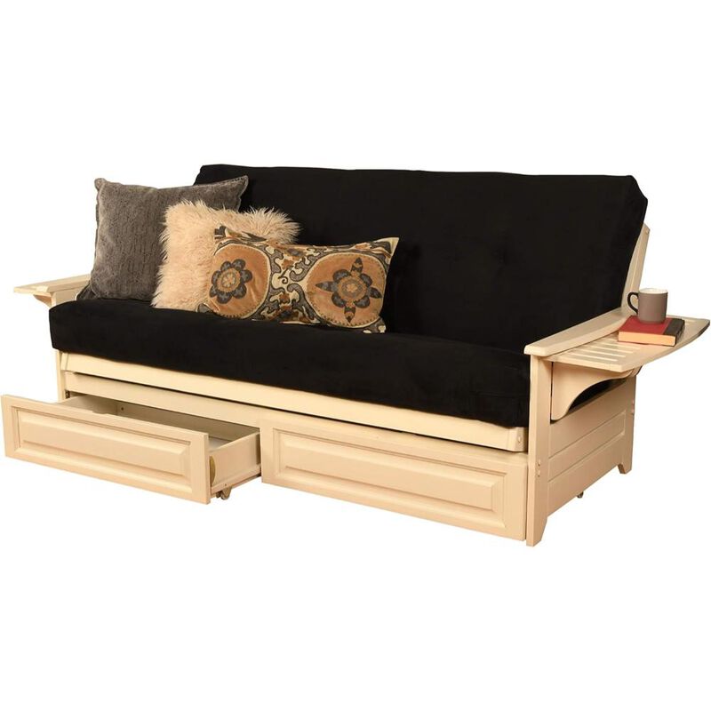 Phoenix Frame-Antique White Finish-Suede Black Mattress-Storage Drawers