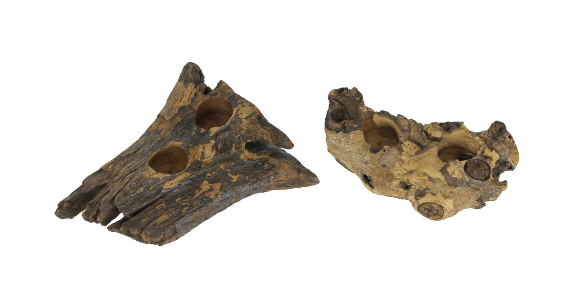 Set of 2 Natural Gamal Root Wood Double Tealight Candle Holders - 8 Inch