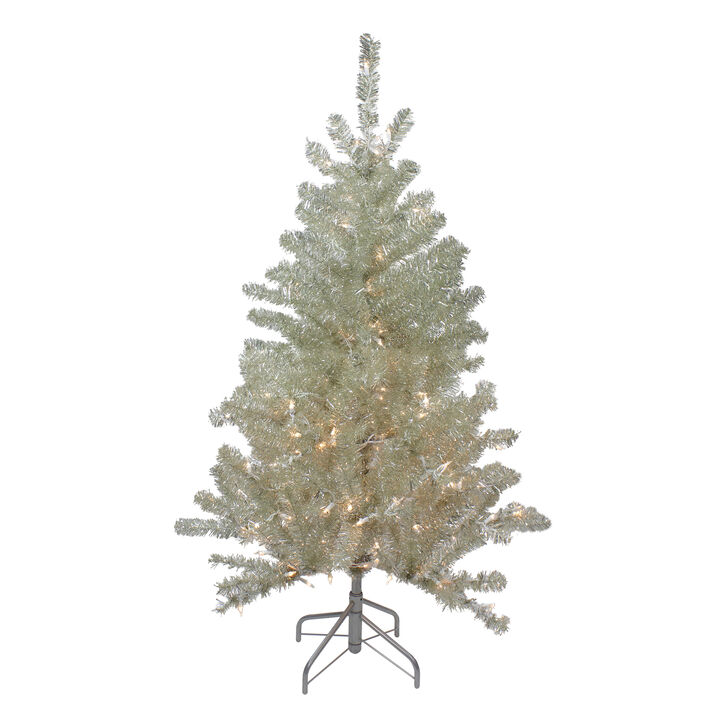 4.5' Soft Metallic Champagne Artificial Tinsel Christmas Tree - Clear Lights
