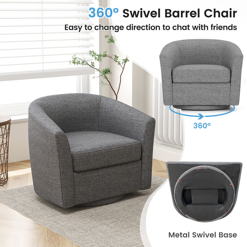 Modern Club Swivel Accent Chair with Ottoman Footrest Curved Backrest