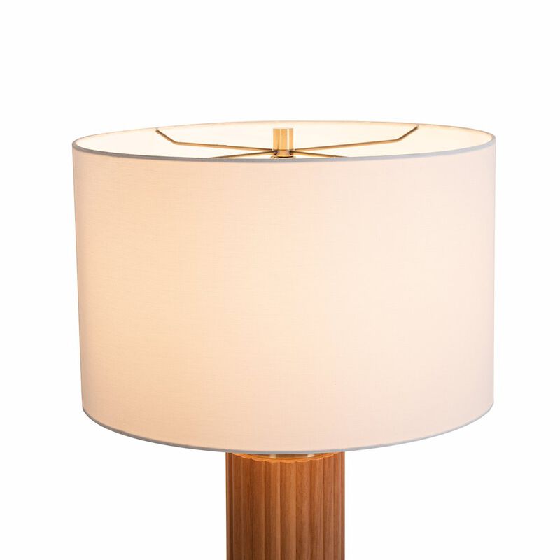 NOVA OF CALIFORNIA Tambo Table Lamp - Natural Ash Wood & Weathered Brass, White Linen Shade