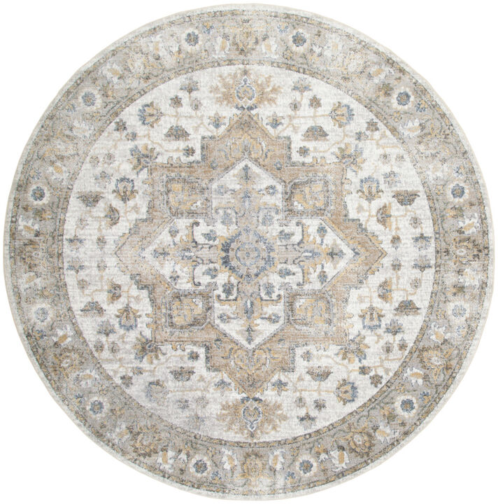 HomeRoots Floral Medallion Distressed Washable Round Rug