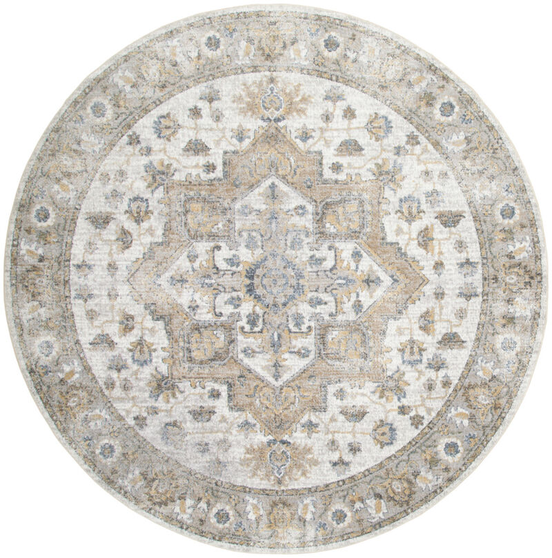 HomeRoots Floral Medallion Distressed Washable Round Rug image number 0