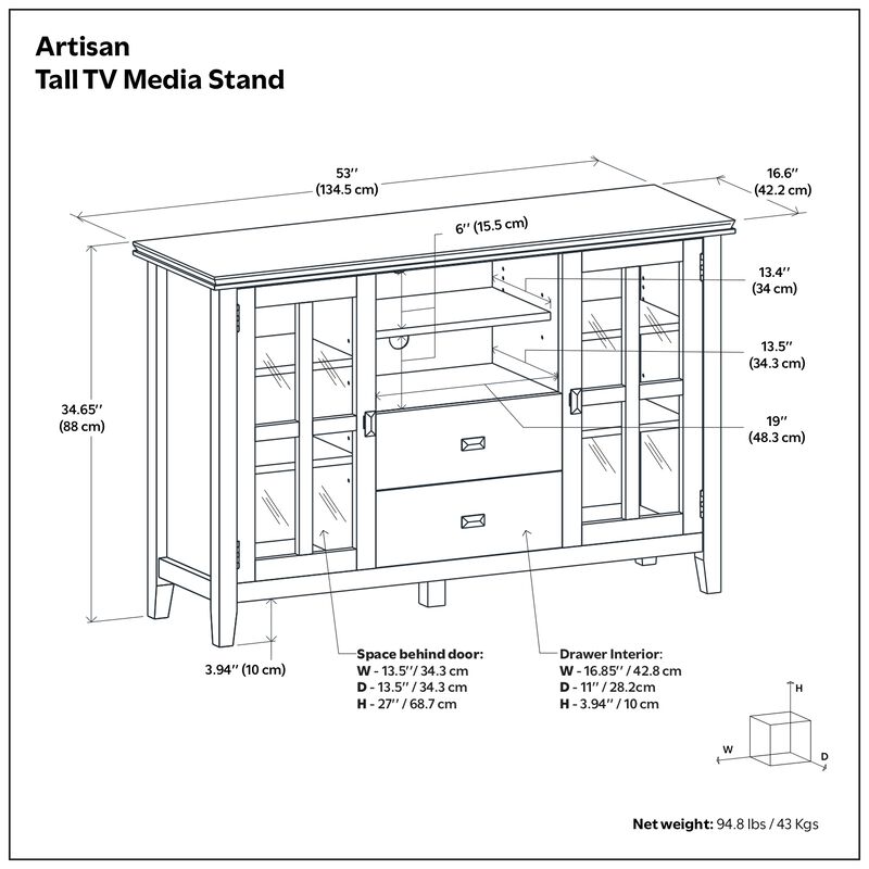 Artisan SOLID WOOD 53 inch Wide Transitional TV Media Stand in Farmhouse Grey For TVs up to 60 inches