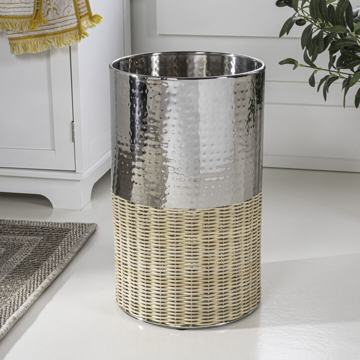 Asher Modern 2-Tone Faux Wicker/Metal Cylinder Waste Basket