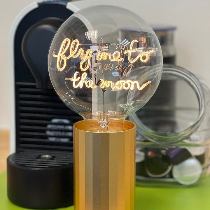 Bulb FLY ME TO THE MOON Amber with Base Table Lamp PORTABLE Rose Gold