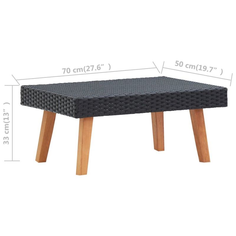 Coffee Table Black PE rattan, powder-coated steel, eucalyptus wood