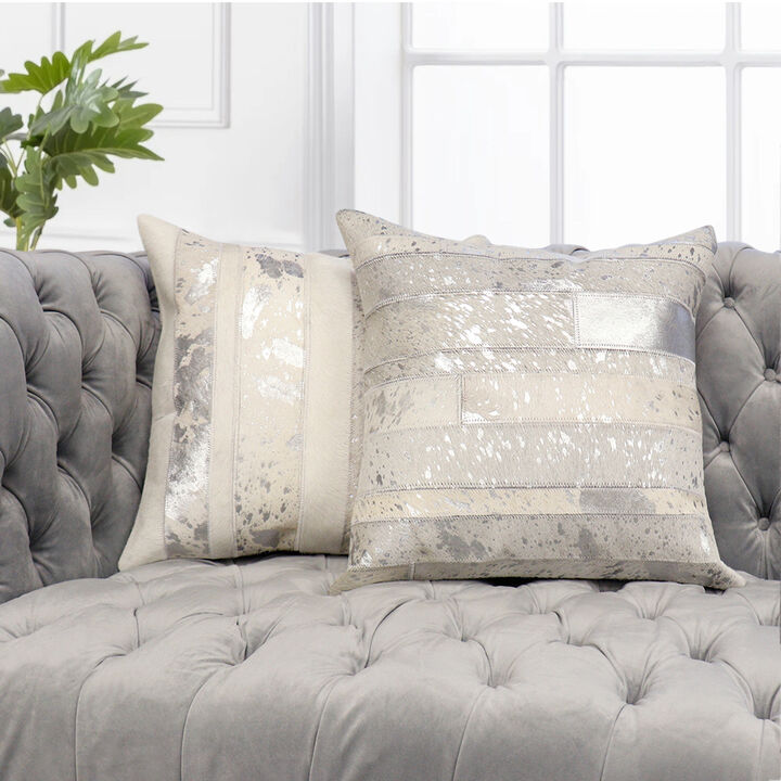 Pasargad Home Safari Striped Silver Cowhide Throw Pillow