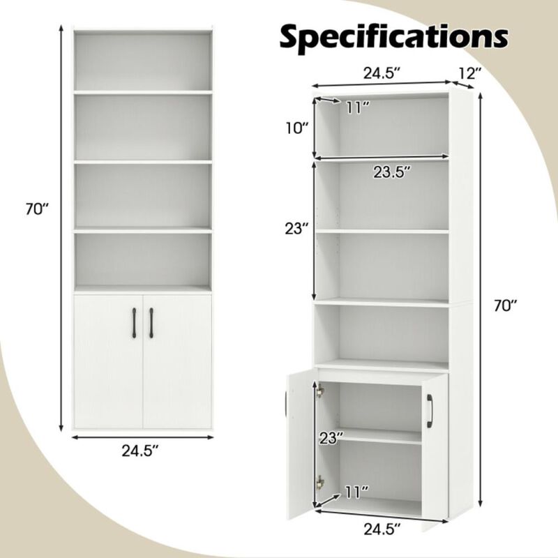 Hivvago Bookcase 6-Tier with Adjustable Shelves and 2-Door Cabinet