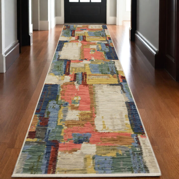 HomeRoots Abstract Area Rug With Fringe