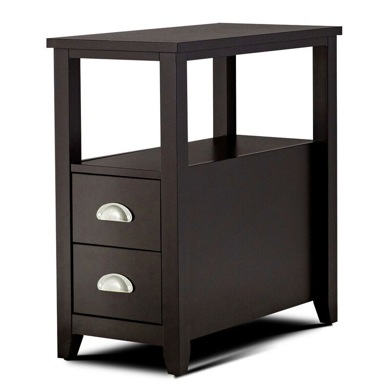 Nightstand End Table Wooden with 2 Drawers and Shelf Bedside Table image number 0