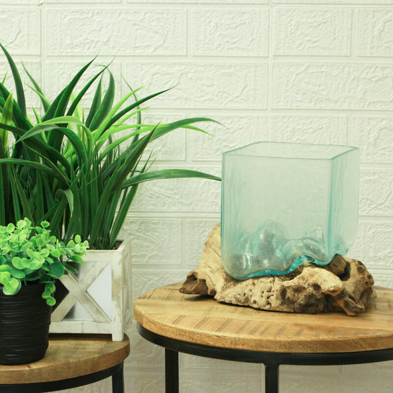 Teak Driftwood Glass Square Vase/Bowl - 8" High - Nature-Inspired Decor image number 8