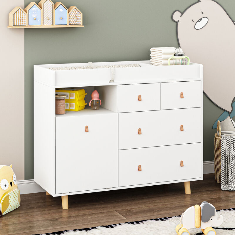 FUFU&GAGA White 4-Drawer Kids Dresser with Changing Table ,Nursery Storage Solution（45" W x 18" D x 37" H ), White