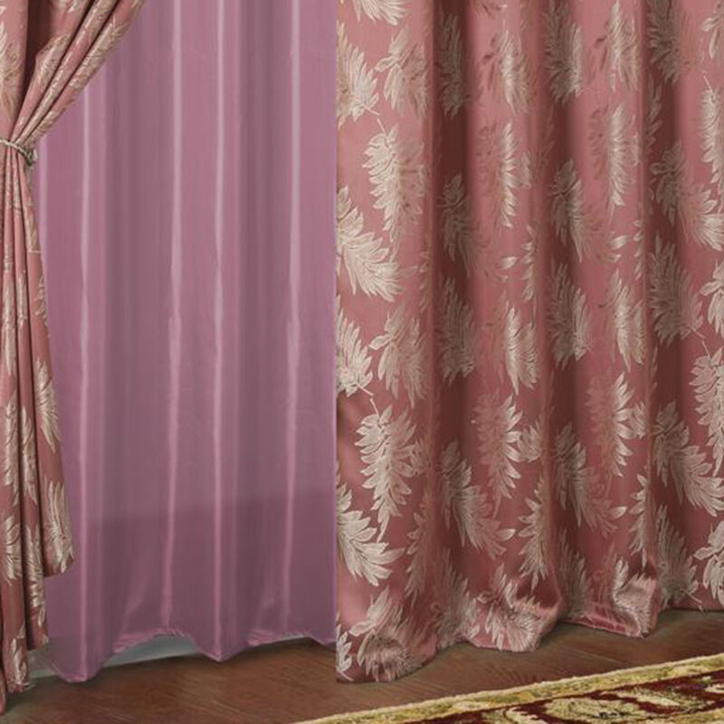 Olivia Gray Palm Floral Textured Jacquard 54 x 84 in. Single Rod Pocket Curtain Panel w/ Attached 18 in. Valance in Rose