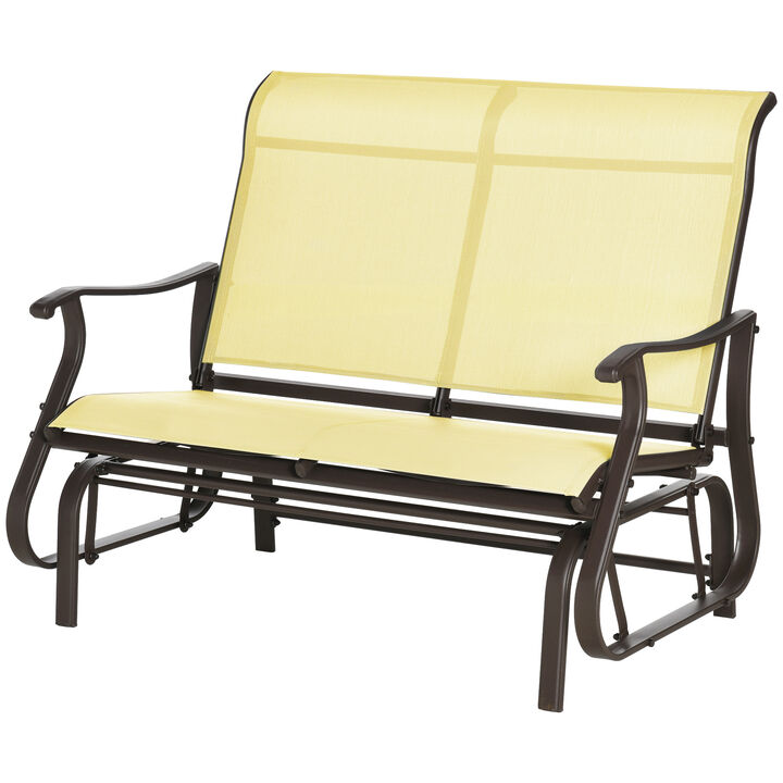 Outsunny 2-Person Outdoor Glider Bench，Patio Glider Loveseat Chair with Powder Coated Steel Frame，2 Seats Porch Rocking Glider for Backyard, Lawn, Garden and Porch, Beige