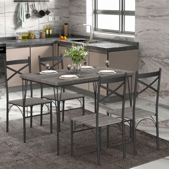 Hivvago 5 Pieces Dining Table Set with Metal Frame for Kitchen Dining Room-Gray