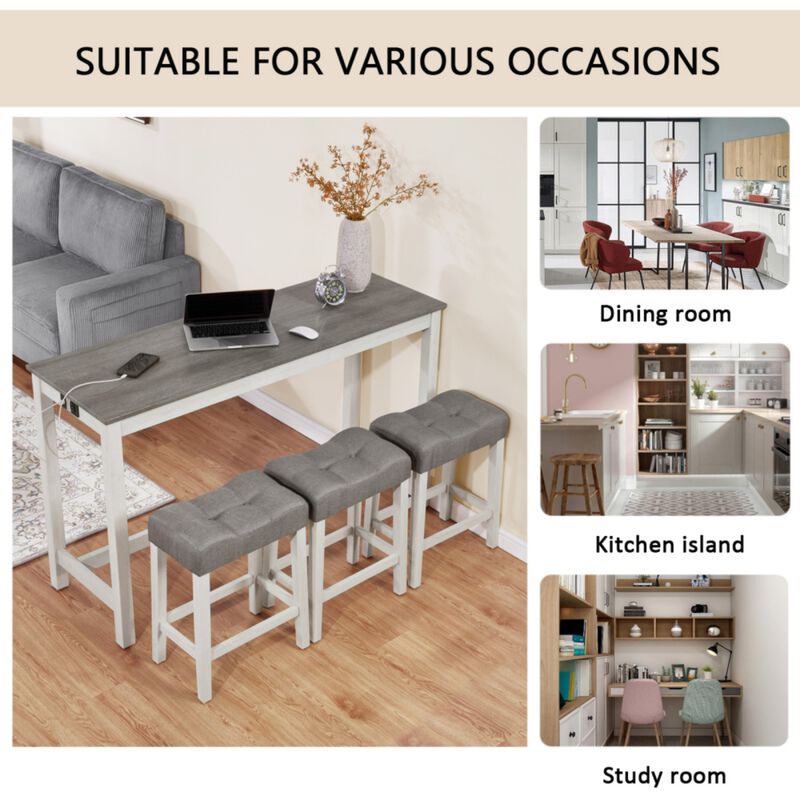 Kepfuf 4‑Piece Farmhouse Bar Table Set image number 3