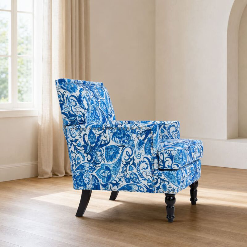 GOODSILO Upholstered Accent Armchair with Striped Fabric and Nailhead Trim, Comfortable Padded Seating for Living Room and Home Use image number 2