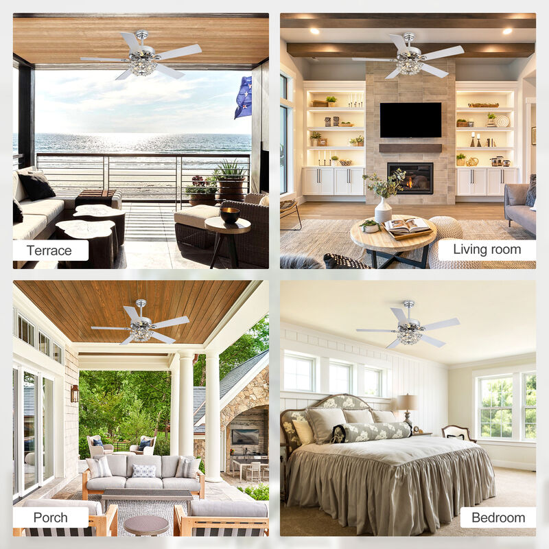 Breezary 52" Ceiling Fan with Light, 5 Blade, 6-Speed DC Motor, Quiet Downrod Mount, Timer, Remote Control image number 5