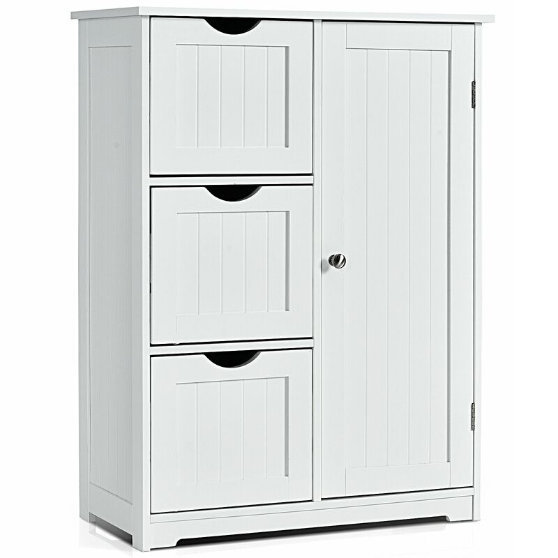 Bathroom Floor Cabinet Side Storage Cabinet with 3 Drawers and 1 Cupboard