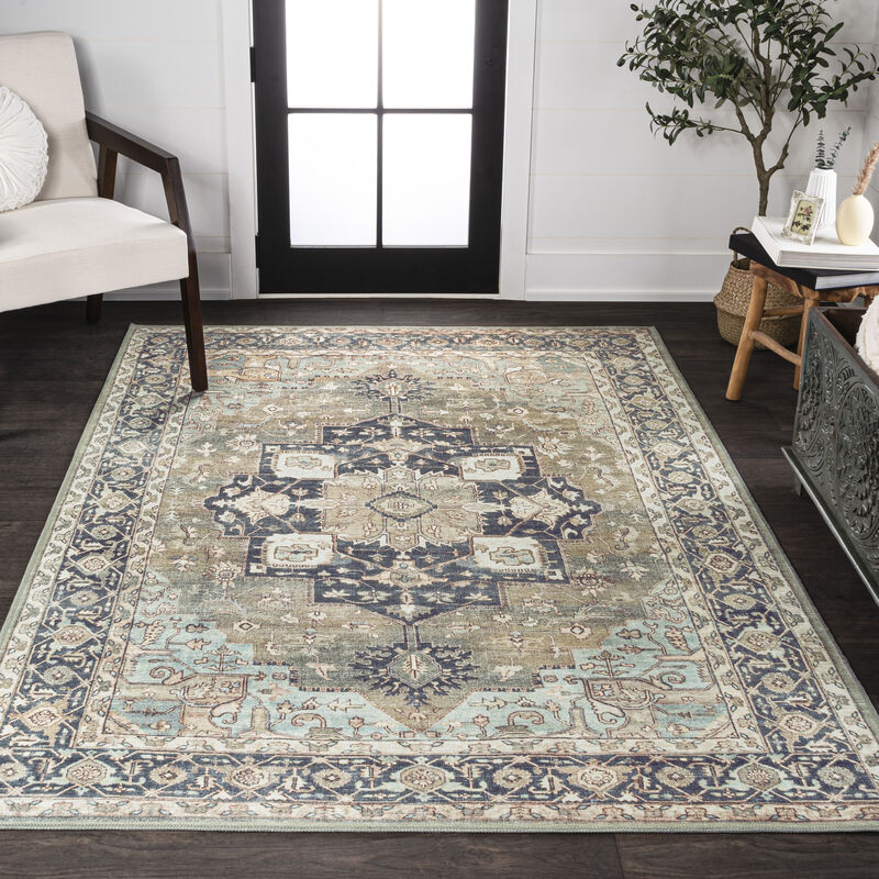Maris Ornate Medallion Machine-Washable Area Rug