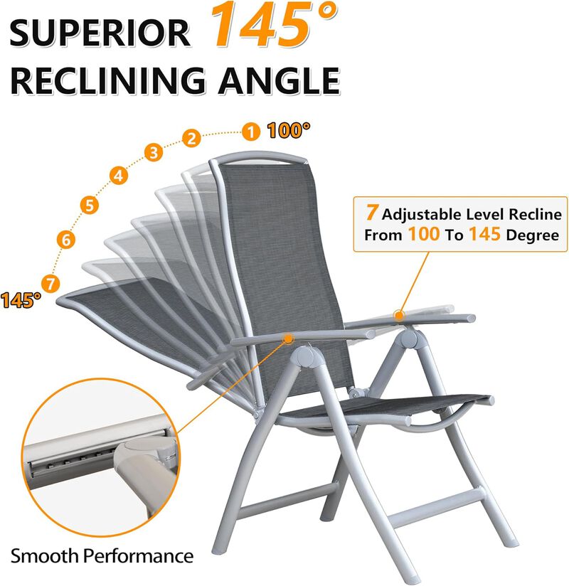 CLIHOME Aluminium Frame Textilene Fabric Folding Chairs,Outdoor Patio Adjustable High Back Lawn Chairs(Set of 2) image number 3