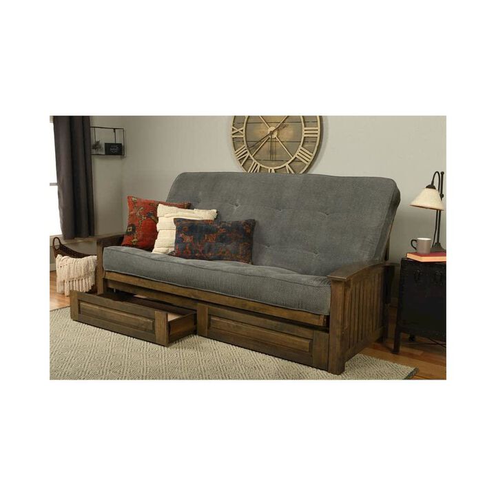 Washington Queen Frame-Rustic Walnut Finish-Marmont Thunder Mattress-Storage Drawers