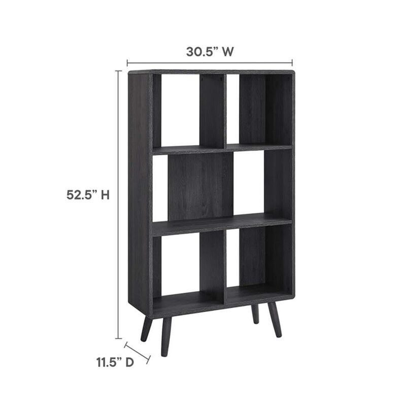 Modway EEI-5743-CHA Transmit 5 Shelf Wood Grain Bookcase, Charcoal image number 2