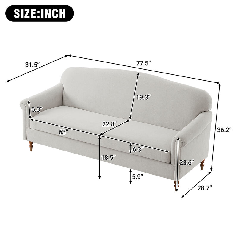 Merax Elegant Rolled Arm 2-Seater Chenille Loveseat with Turned Rubberwood Legs image number 3