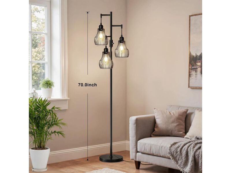 Dimmable Farmhouse Industrial Floor Lamp with 3 800 Lumen LED Bulbs