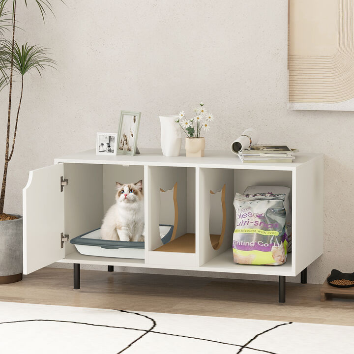 2-Cat Hidden Litter Box Enclosure &ndash; Modern Washroom Cabinet for Indoor Use