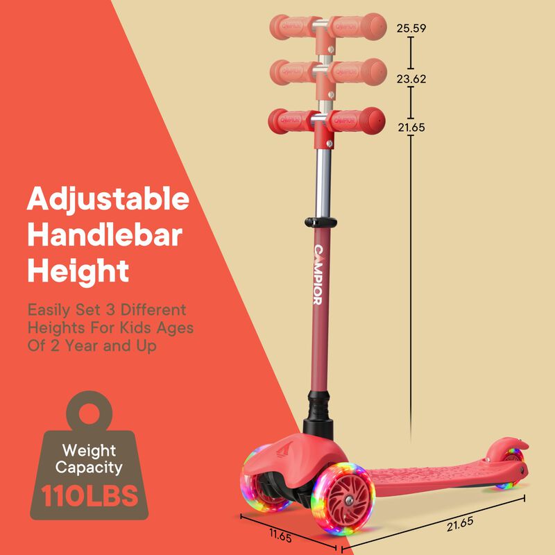 Mini 3 Wheel Scooter for Kids &ndash; Lean-to-Steer Kick Scooter with LED Light-Up Wheels, Adjustable Handlebar, Wide Anti-Slip Deck, Smooth PU Wheels, Rear Foot Brake &ndash; Toddler Scooter for Ages 2+ image number 5