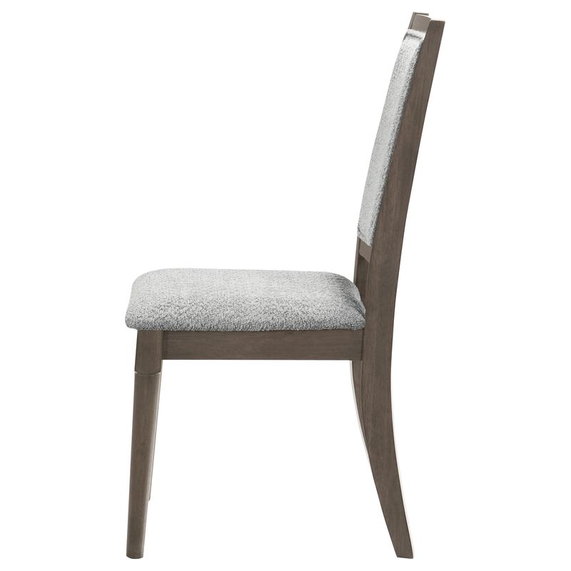 Nolan Dining Chair Set of 2, Gray Fabric, Dark Brown Hardwood Frame - Benzara