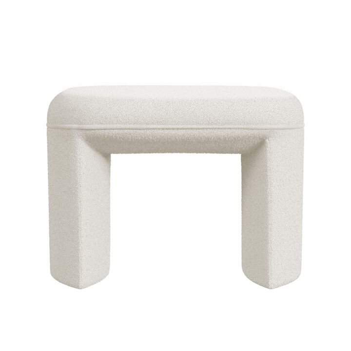 Max Ottoman Footstool with Saddle Seat, Cream White Boucle, 24 Inch - Benzara