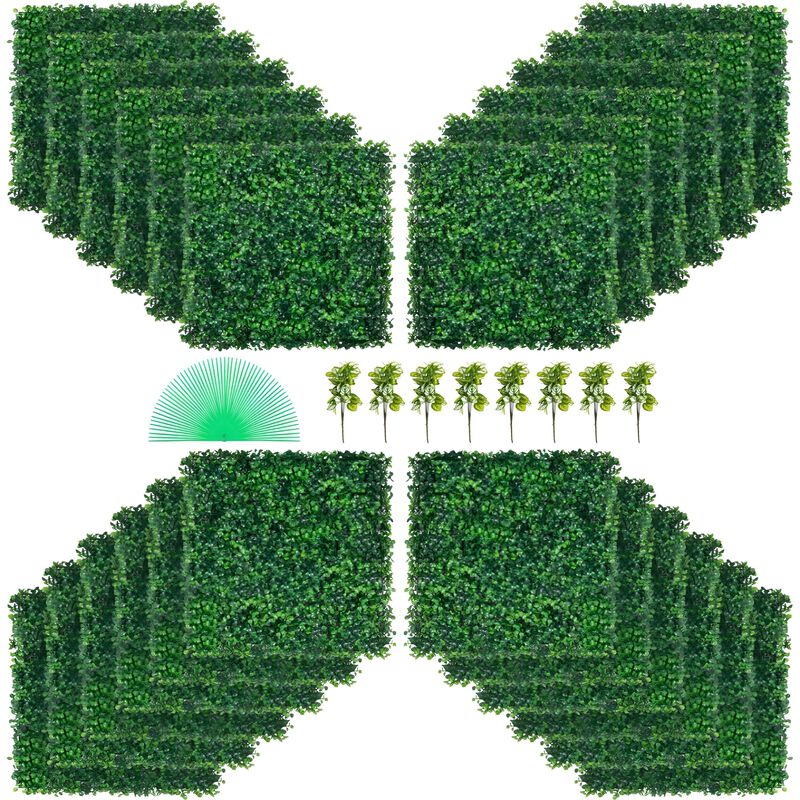 Realistic Hedge Wall Panels 24PCS UV Protected Boxwood Privacy Screen for Outdoors-Green image number 5