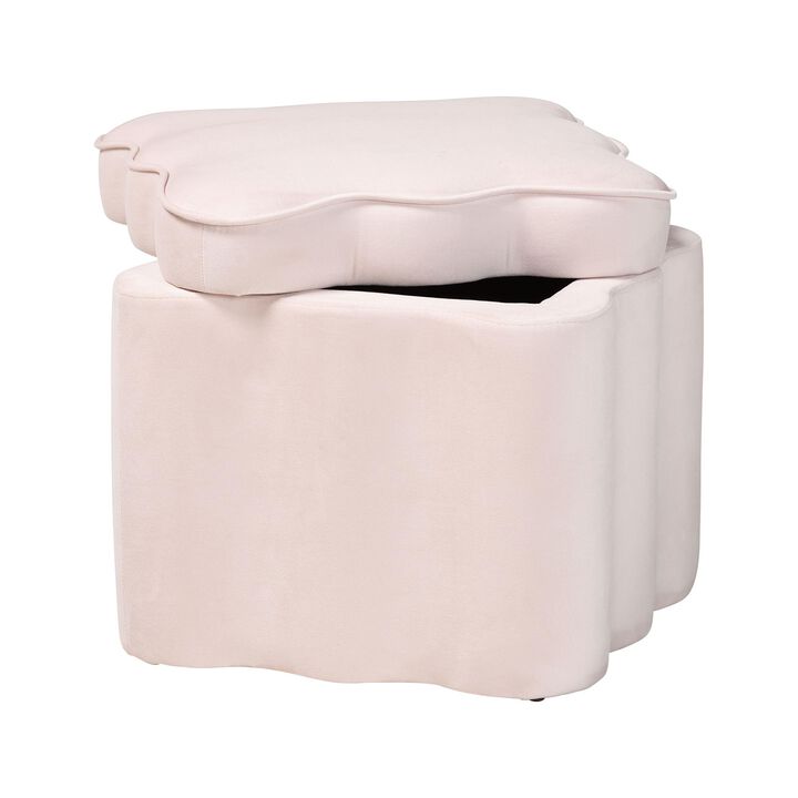 Baxton Studio Paulina Velvet Storage Ottoman - Lid Top Accent Stool with Interior Storage and Scalloped Outline for Bedroom or Living Room