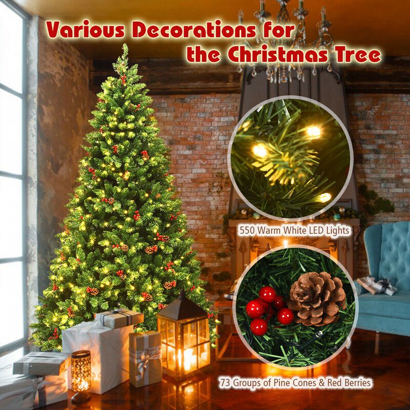 Pre-lit Hinged Christmas Tree with 550 LED Lights for Bright and Effortless Holiday Decor