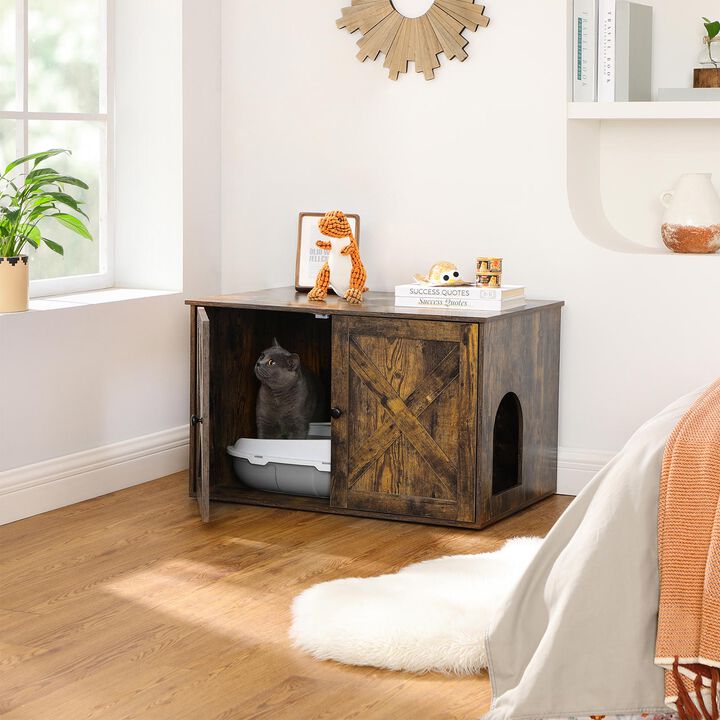 Cat Washroom Cabinet - Hidden Litter Box Enclosure with Wooden Doors