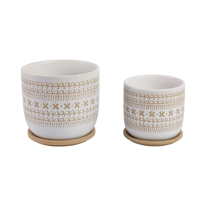 Brown Ceramic Saucer Planter Set