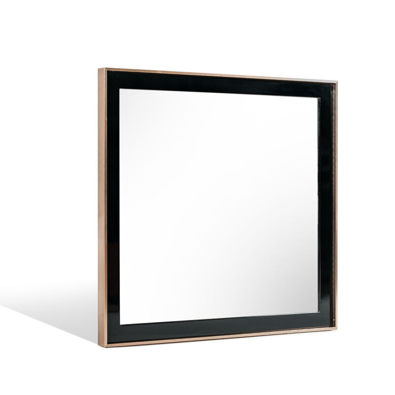 HomeRoots 39" Rose Gold and Black Wood and Metal Framed Accent Mirror image number 3