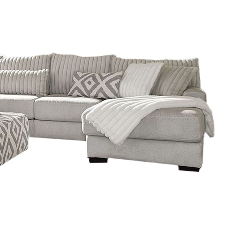 Tara Sectional L Sofa, Gray Chenille, 9 Accent Pillows, 139 Inch - Benzara