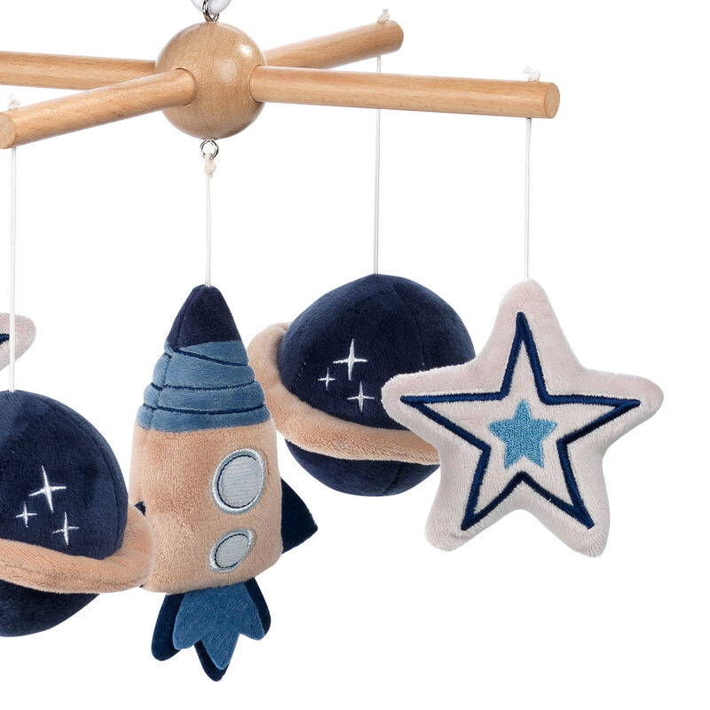 Lambs & Ivy Sky Rocket Planets/Stars Musical Baby Crib Mobile Soother Toy- Blue